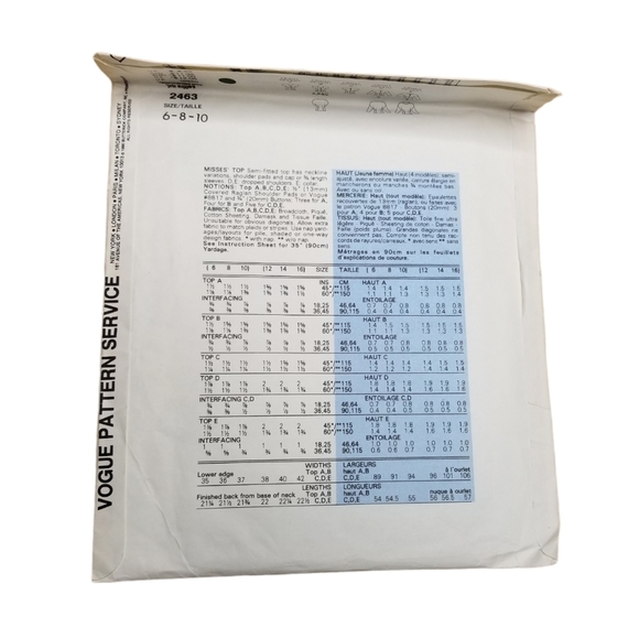 Vogue's Basic Design Sewing Pattern 2463 Uncut - Picture 2 of 4